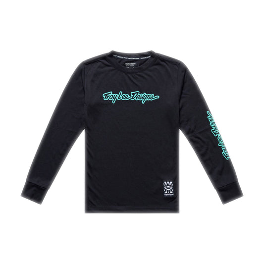 Youth Skyline Ride LS Tee Signature Black / Real Teal