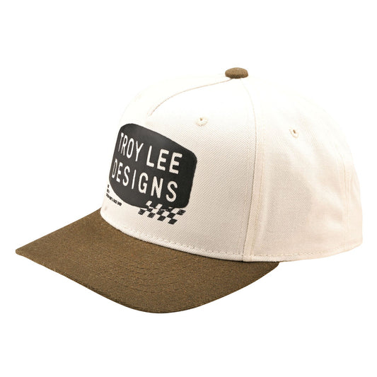 TLD Curved Snapback Hat Stamp Vintage White / Olive