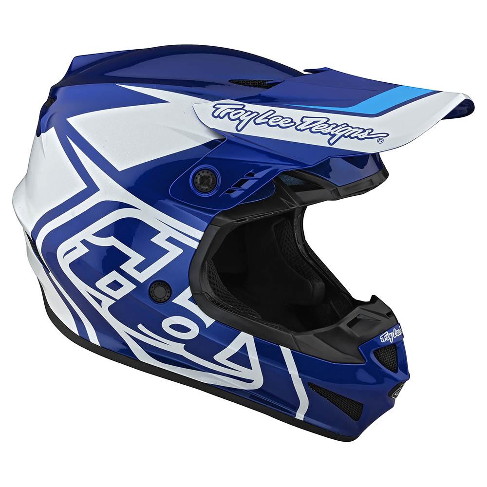 Blue and white dirt bike sales helmets